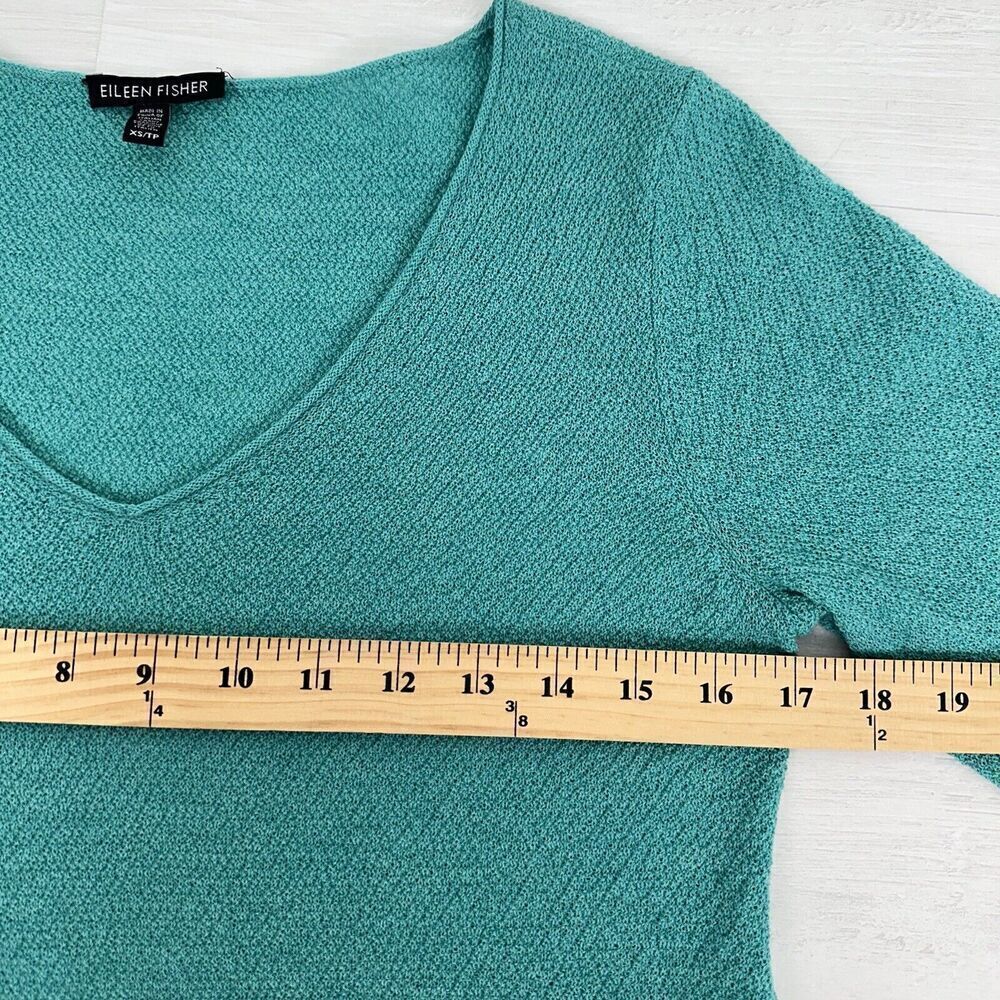 Eileen Fisher V Neck Tunic Top Knit Lightweight Sweater Women Size XS‎ Green - Picture 9 of 12